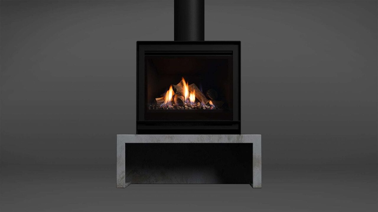 Escea DFS740 on a concrete plinth